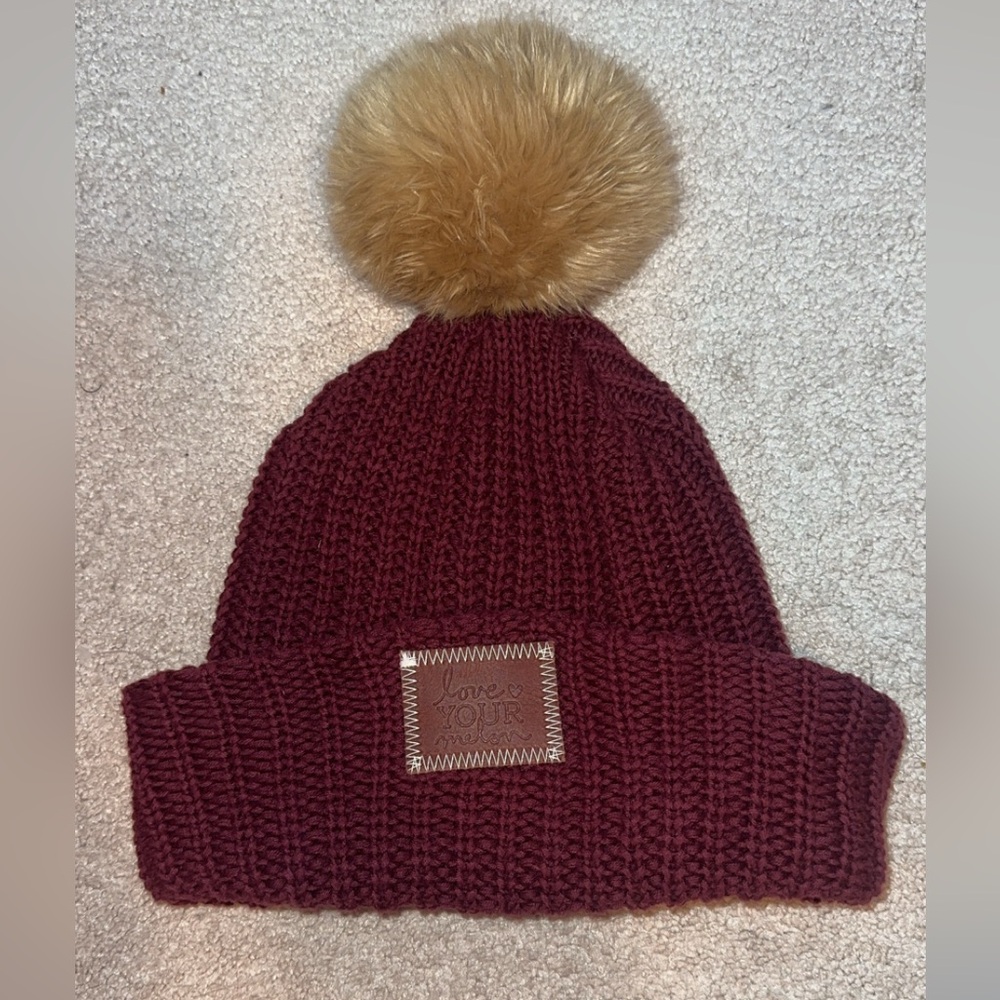 maroon ‘love your melon’ pom beanie